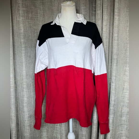1990S LANDS' END RED, WHITE AND BLUE RUGBY SHIRT Size Medium - Picture 7 of 9